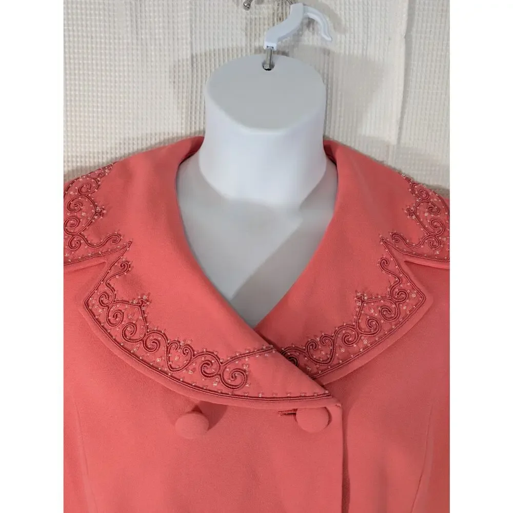 LESLIE FAY! STUNNING RIPE PEACH DOUBLE BREASTED, BEAD/EMBROIDERY JACKET! 18WP - Picture 5 of 12